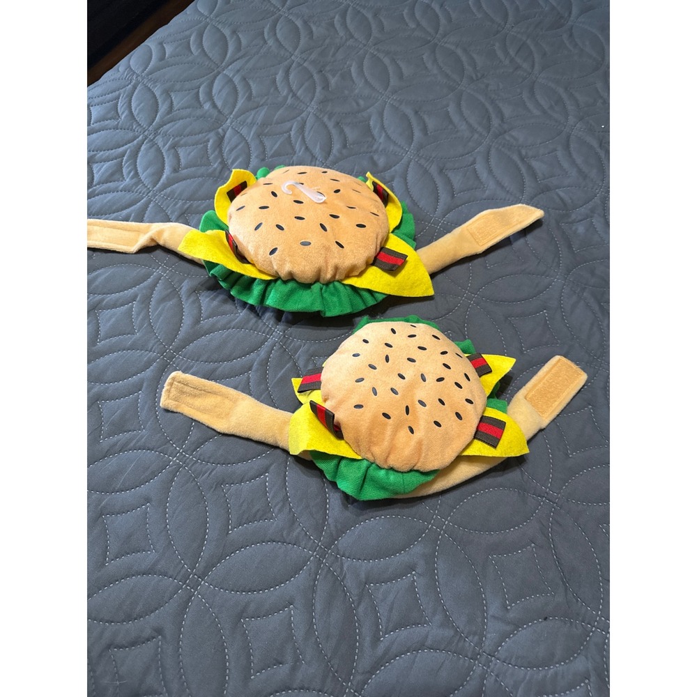 Cheeseburger Pet Costume Set of 2 Plush Burger Hat for Cats Small Dogs Halloween